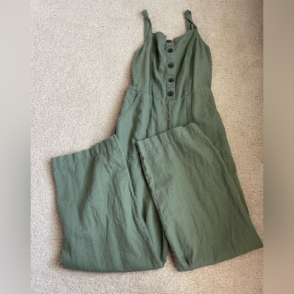 Old Navy Olive Green Linen Jumpsuit - Picture 3 of 6